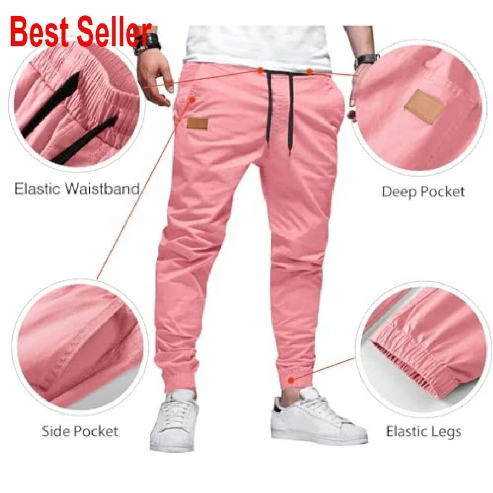 Men's Casual Joggers Tapered Fit Twill Cargo Pants Activewear Sweatpants